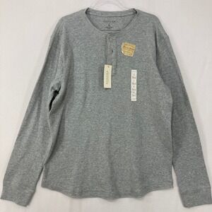 New Sonoma Thermal Henley Large Gray Mens Long Sleeve Cotton Waffle Knit
